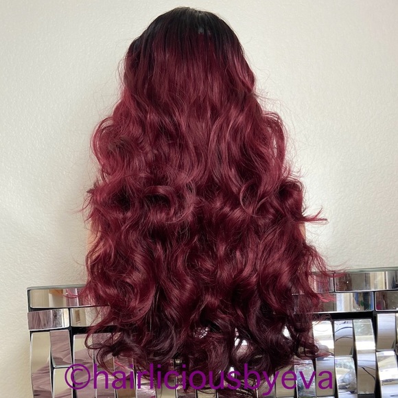 Burgundy red dark mix wig 24 inch long wavy - Picture 4 of 7